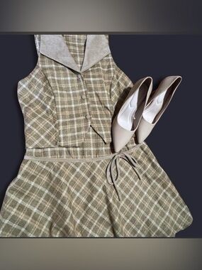 Tan Plaid Skirt with Matching Vest